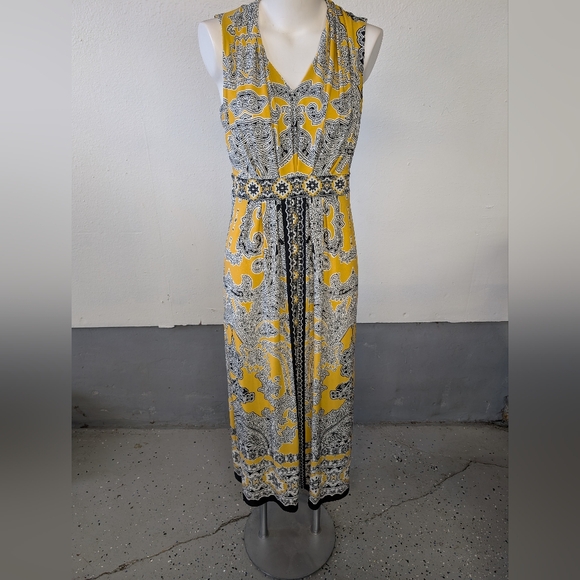 Chico's Yellow and Black Paisley Maxi Dress Size "0" - Picture 1 of 3